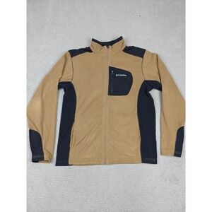 Columbia Jacket Mens Medium Brown Black Fleece Full Zip Colorblock Pockets‎